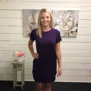 Relaxed Fit Pocket T - Shirt Dress - Plum